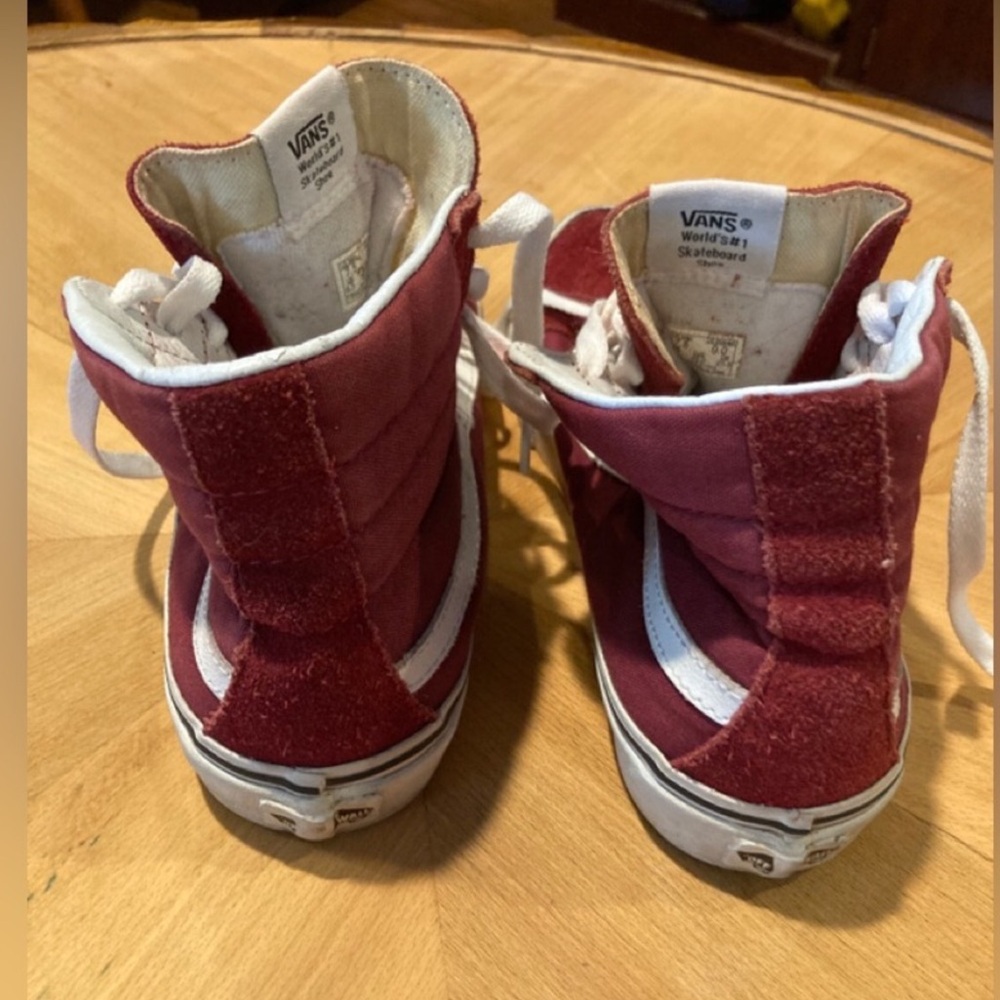 Men’s Van’s High-Top Maroon Skate Sneakers with White Stripe; Size 7.5 - Picture 5 of 5
